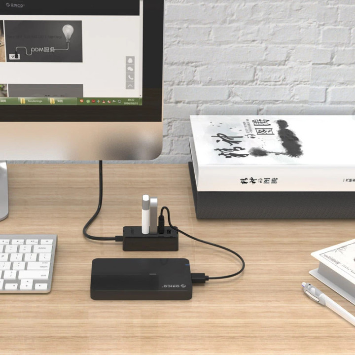 Хъб Orico USB2.0 HUB 4 port - USB/Micro USB input, Black - W5P-U2-100-BK-EP