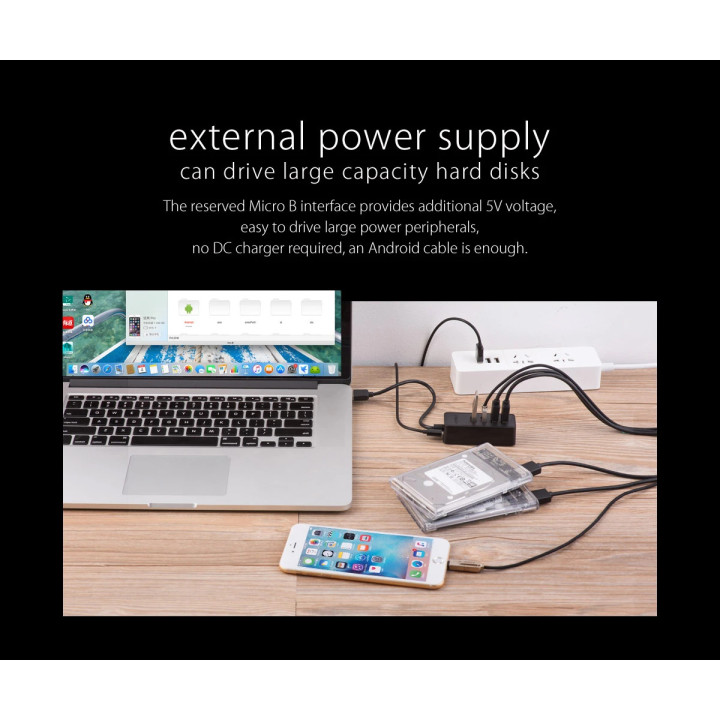 Хъб Orico USB2.0 HUB 4 port - USB/Micro USB input, Black - W5P-U2-100-BK-EP