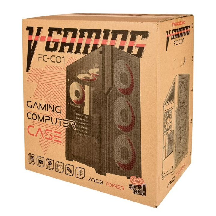 Кутия за компютър Trendsonic V-GAMING FC-C01 ARGB, 1x Type-C, 3x USB 3.0 с включени 4бр. 12cm ARGB вентилатори, back - FC-C01_ARGB