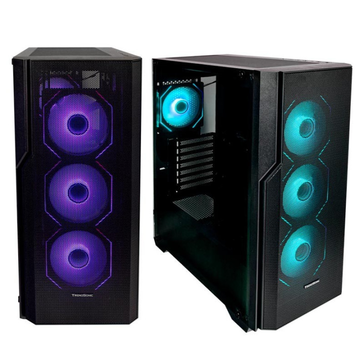 Кутия за компютър Trendsonic V-GAMING FC-C01 ARGB, 1x Type-C, 3x USB 3.0 с включени 4бр. 12cm ARGB вентилатори, back - FC-C01_ARGB