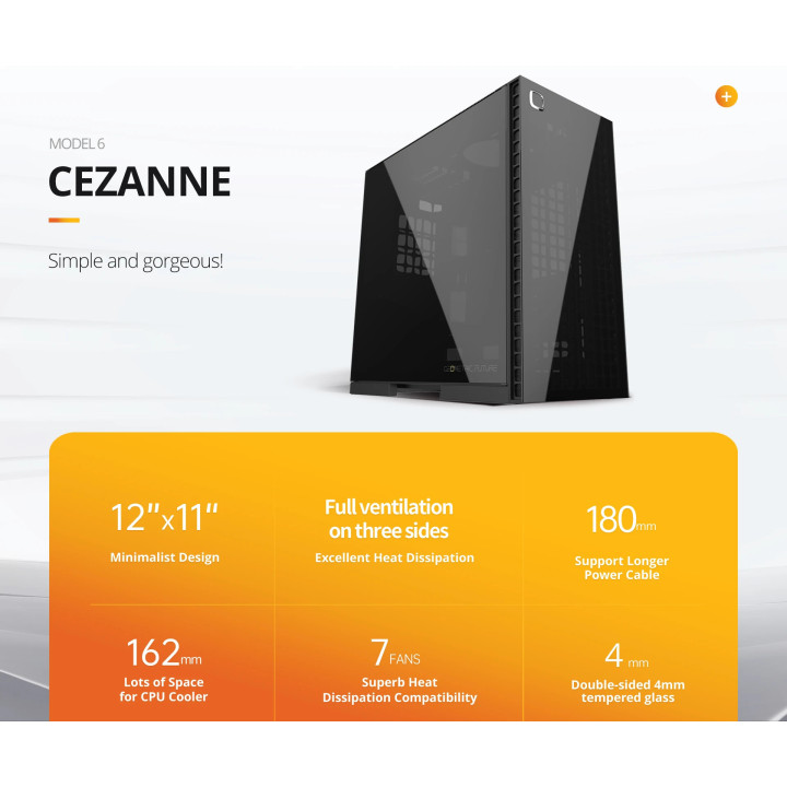 Кутия за компютър Geometric Future Model 6 Cezanne Black, EATX - 1AM6CZBK00AA0