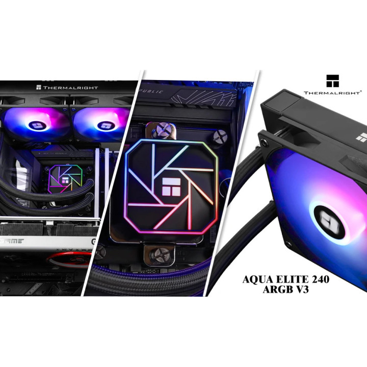 Водно охлаждане за процесор Thermalright Aqua Elite 240 Black A-RGB V3, LGA1851/LGA1700/AM5 - AQUA-ELITE-240-BK-ARGB-V3
