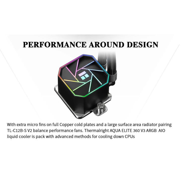 Водно охлаждане за процесор Thermalright Aqua Elite 360 Black A-RGB V3, LGA1851/LGA1700/AM5 - AQUA-ELITE-360-BK-ARGB-V3
