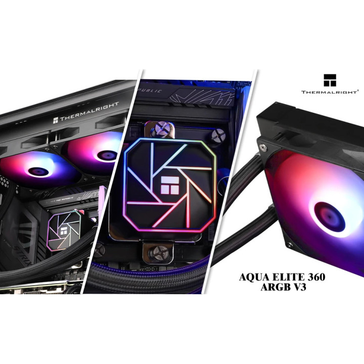 Водно охлаждане за процесор Thermalright Aqua Elite 360 Black A-RGB V3, LGA1851/LGA1700/AM5 - AQUA-ELITE-360-BK-ARGB-V3