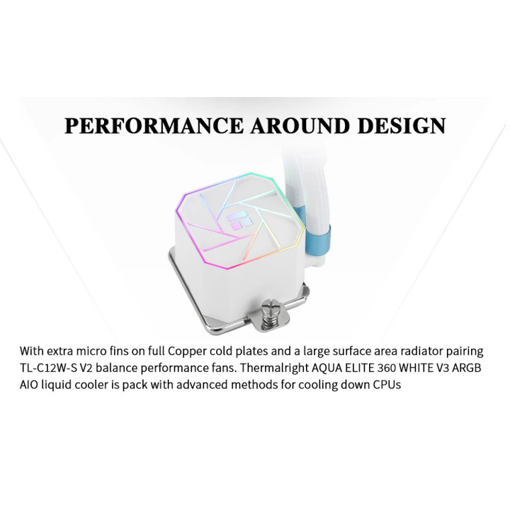 Водно охлаждане за процесор Thermalright Aqua Elite 360 White A-RGB V3, LGA1851/LGA1700/AM5 - AQUA-ELITE-360-WH-ARGB-V3