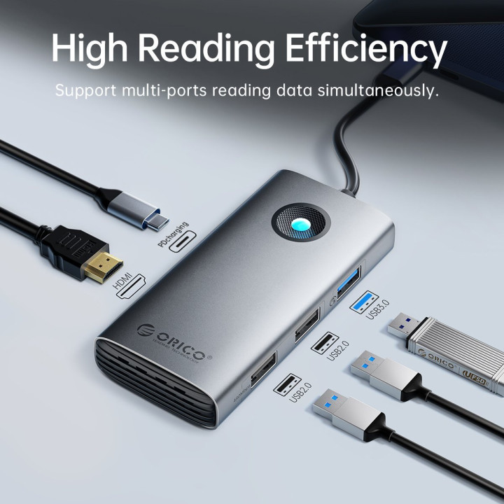 Докинг станция Orico Docking Station Type-C Power Distribution 60w, HDMI, USB3.0 x1, USB2.0 x1 - PW11-5P-GY-EP