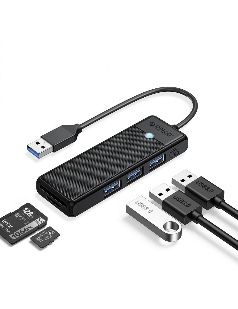 Хъб Orico USB3.0 HUB, 3 x USB3.0, SD, TF - PAPW3AT-U3-015-BK