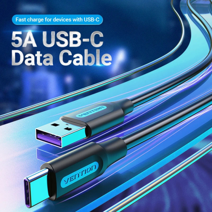 Кабел Vention USB 3.1 Type-C / USB 2.0 AM - 2.0M Black 5A Fast Charge - CORBH