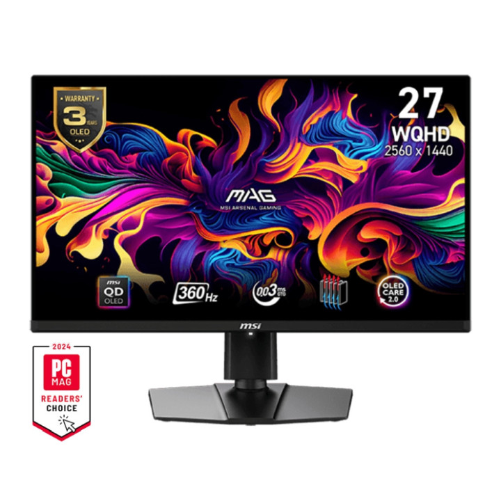 Монитор MSI MAG 271QPX QD-OLED, 26.5", 360Hz, 0.03ms, WQHD 2560x1440, Oled Care 2.0, ClearMR 13000, HDR True Black 400, AI VISION, DP, HDMI, Type-C - 9S6-3CD89T-001