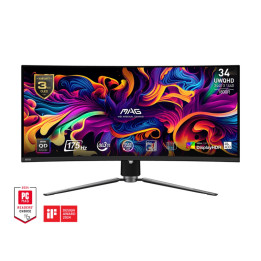 Монитор MSI MAG 341CQP QD-OLED, 34", 175Hz, 0.03ms, UWQHD 3440x1440, Oled Care 2.0, Fanless Design with Graphene, ClearMR 9000, HDR True Black 400, KVM, DP, HDMI, Type-C, USB HUB - 9S6-3DD04T-001