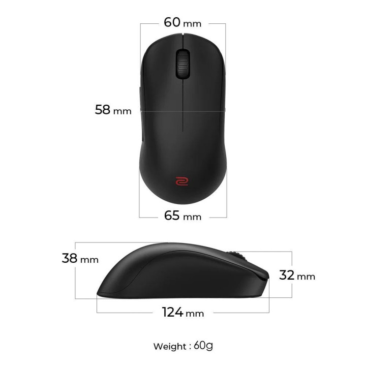 Геймърска безжична мишка ZOWIE U2, 2.4G, Черен - 9H.N4KBE.A2E