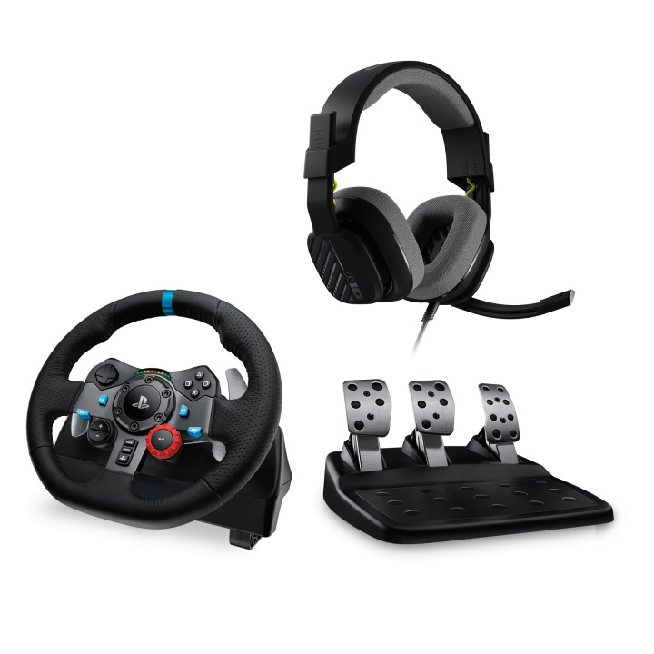 Волан Logitech Driving Force G29 PS3/PS4/PS5/PC в комплект с геймърски слушалки Astro A10 - 991-000486