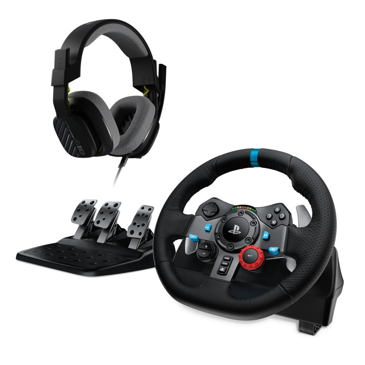 Волан Logitech Driving Force G29 PS3/PS4/PS5/PC в комплект с геймърски слушалки Astro A10 - 991-000486