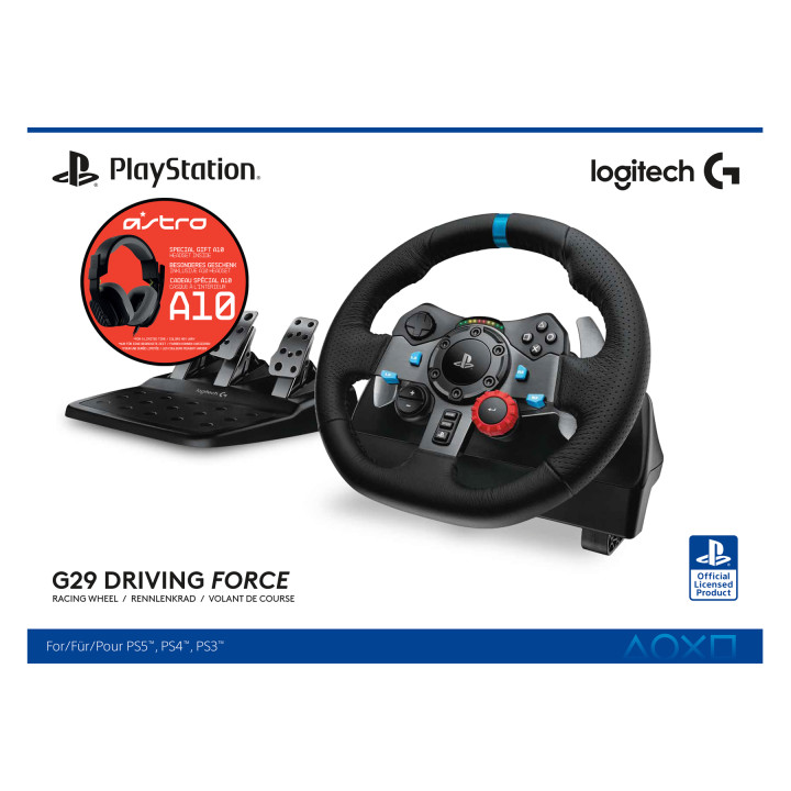Волан Logitech Driving Force G29 PS3/PS4/PS5/PC в комплект с геймърски слушалки Astro A10 - 991-000486