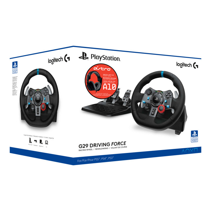 Волан Logitech Driving Force G29 PS3/PS4/PS5/PC в комплект с геймърски слушалки Astro A10 - 991-000486