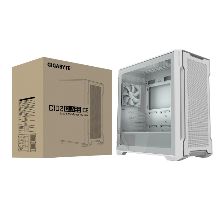 Кутия за компютър Gigabyte C102 Glass ICE, Mid-Tower - GB-C102GI