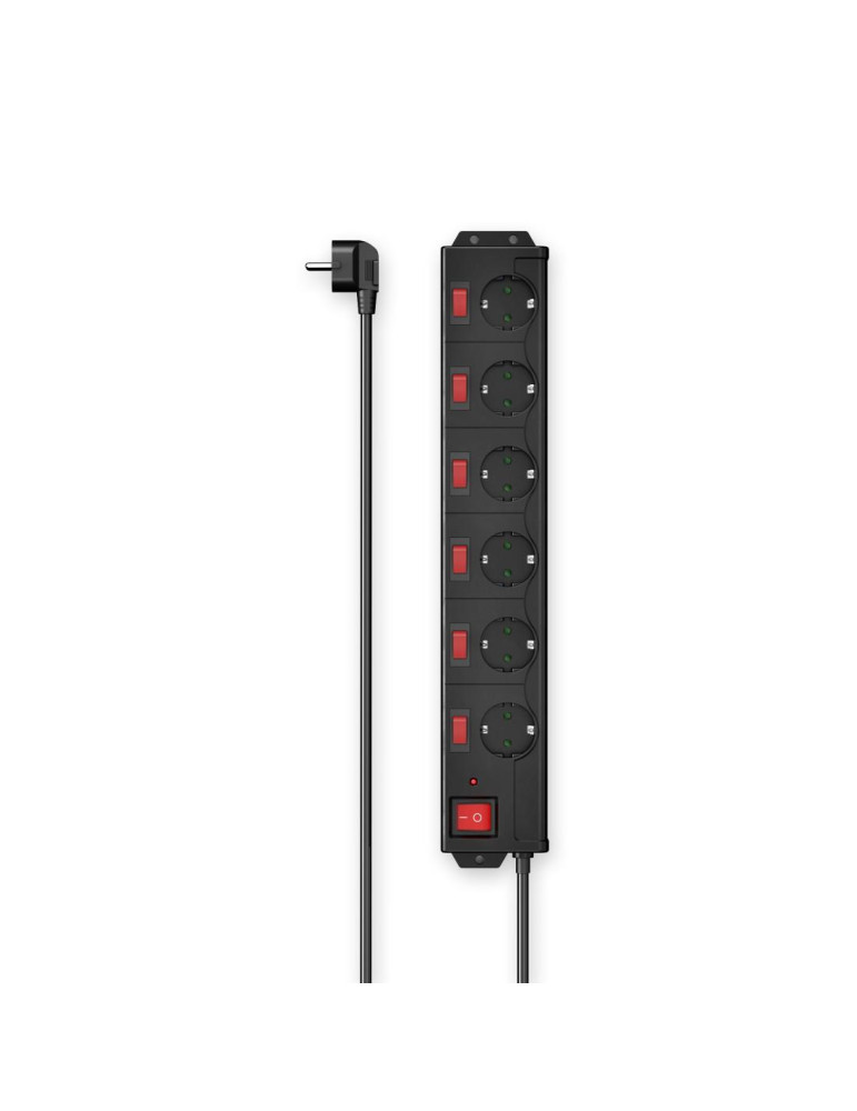 Разклонител HAMA 6 гнезда, 1.4м, индивидуални превключватели, Черен - 223160