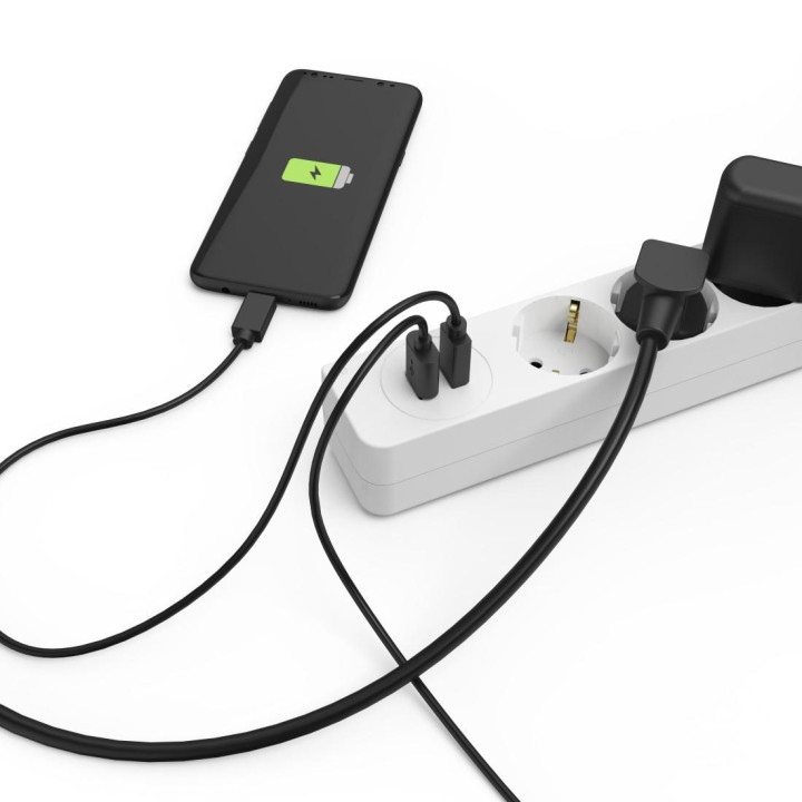 Разклонител HAMA USB 3.4A, 5 гнезда, 2x USB, 3400mA, 1.4м, 3680W, Бял - 223183