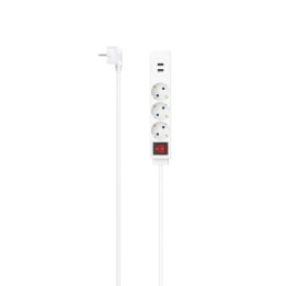Разклонител HAMA, 3-гнезда, USB-A 17 W, ключ on/off, 1.4 m, бял - 223181
