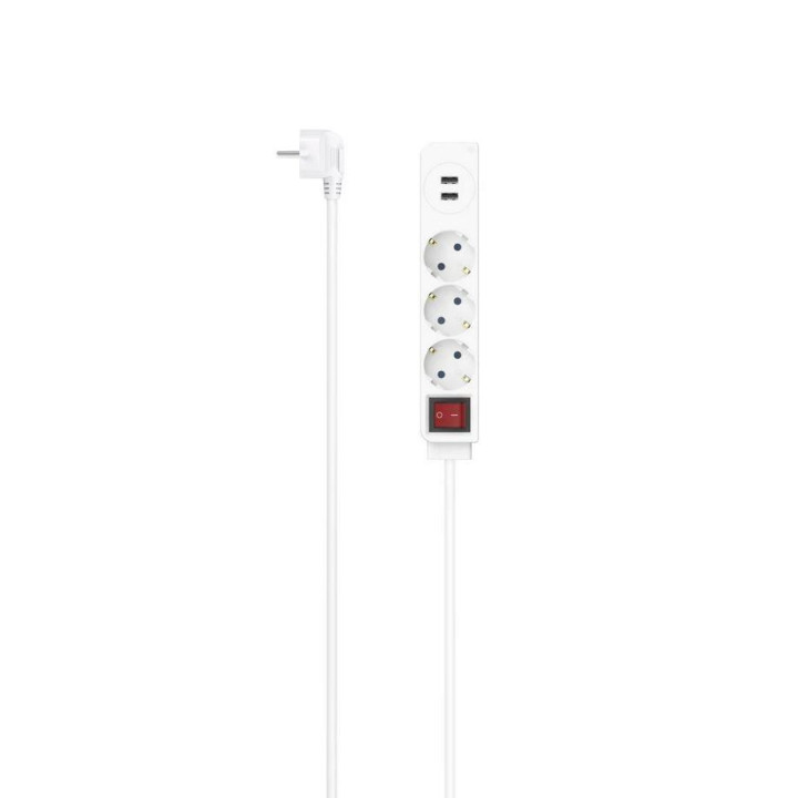 Разклонител HAMA, 3-гнезда, USB-A 17 W, ключ on/off, 1.4 m, бял - 223181
