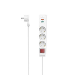 Разклонител HAMA USB-C/USB-A 3.4A, 3 гнезда, 2x USB, PD/Quick charge, макс 18W, 1.4м, 3680W, бял - 223185