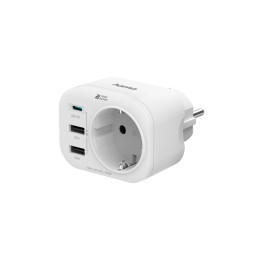 Мултипортов контакт HAMA, 4 гнезда, 1 x USB-C PD, 2 x USB-A, 20W, Бял - 223342