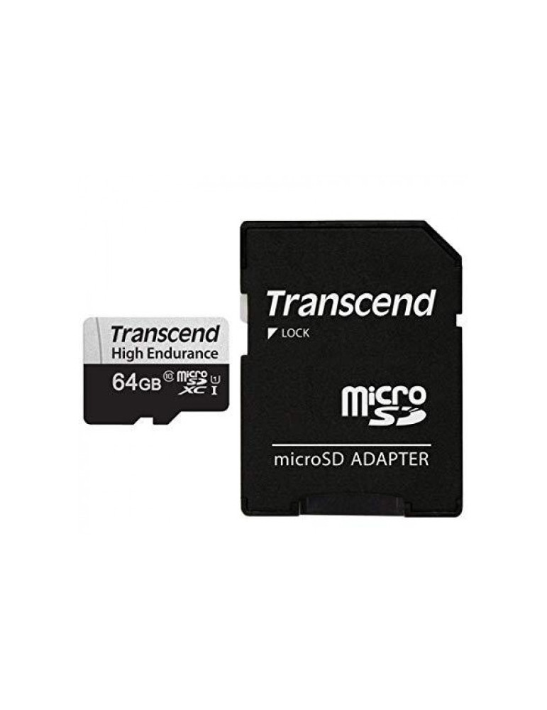 Карта памет Transcend 64GB micro SD w/ adapter U1, High Endurance - TS64GUSD350V