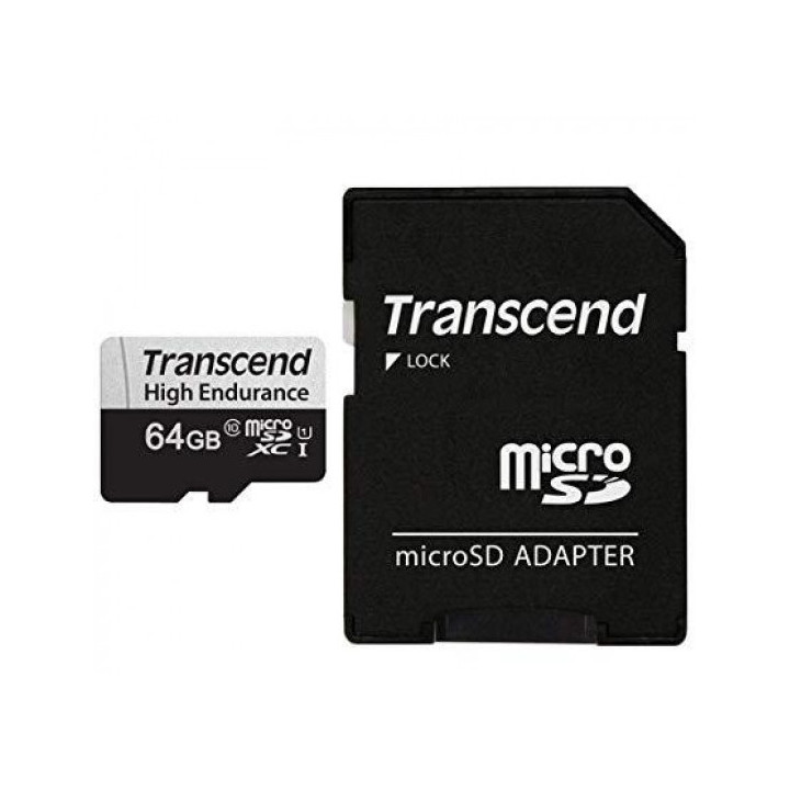 Карта памет Transcend 64GB micro SD w/ adapter U1, High Endurance - TS64GUSD350V