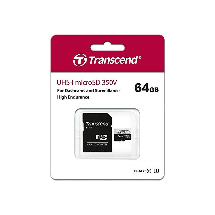 Карта памет Transcend 64GB micro SD w/ adapter U1, High Endurance - TS64GUSD350V