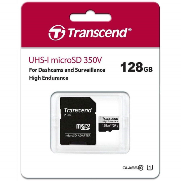 Карта памет Transcend 128GB micro SD w/ adapter U1, High Endurance - TS128GUSD350V