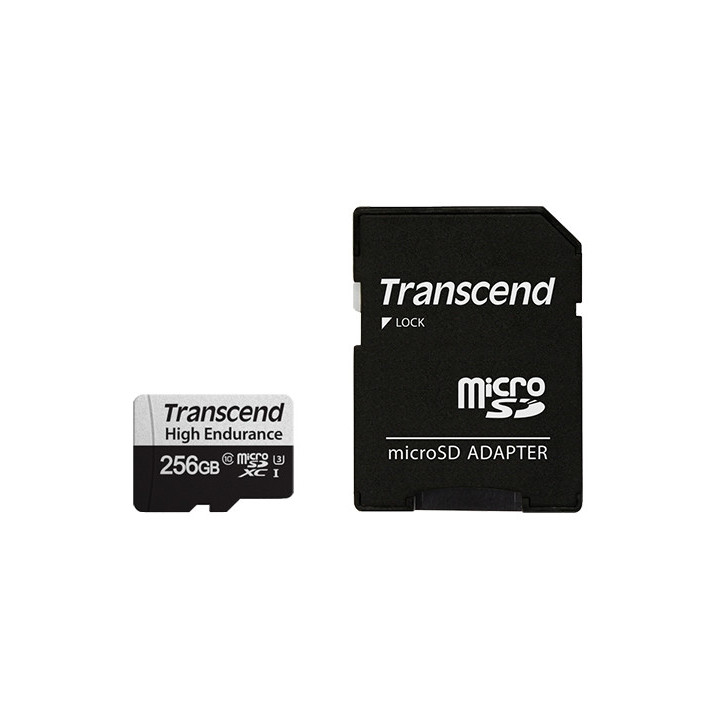 Карта памет Transcend 256GB micro SD w/ adapter U3, High Endurance - TS256GUSD350V