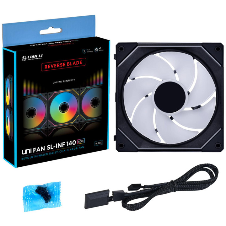 Вентилатор Lian-Li UNI SL-INF Reverse Blade, 140 ARGB PWM, Черен - G99.14RSLIN1B.00