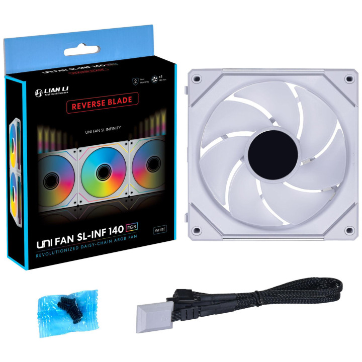 Вентилатор Lian-Li UNI SL-INF Reverse Blade, 140 ARGB PWM, Бял - G99.14RSLIN1W.00