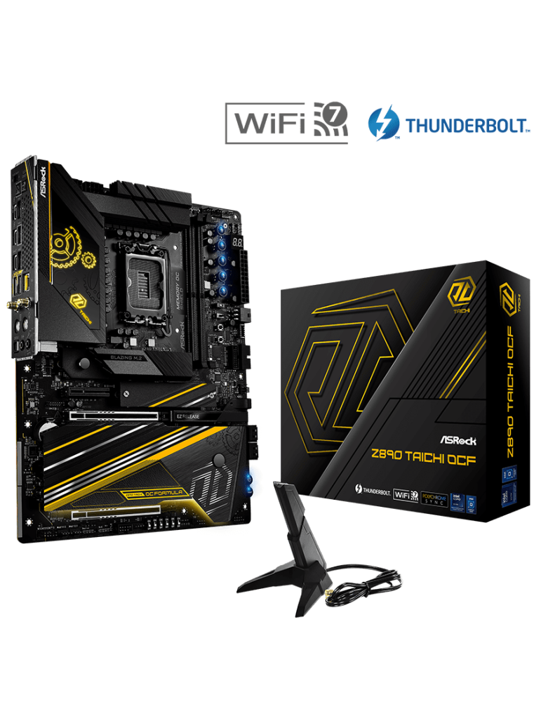 Дънна платка AsRock Z890 Taichi OCF, LGA1851, 2x DDR5, 2x PCIe 5.0 x16, Blazing M.2, 5x Hyper M.2, 5GB Lan, 802.11ax Wi-Fi 7   Bluetooth 5.4