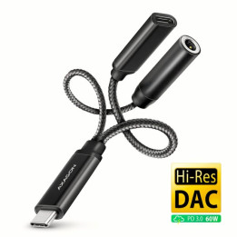Звукова карта AXAGON ADA-HCPD USB-C to 3.5mm jack - Hi-Res DAC audio adapter, 384kHz/32bit, PD 60W 3A