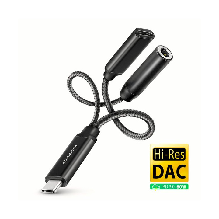 Звукова карта AXAGON ADA-HCPD USB-C to 3.5mm jack - Hi-Res DAC audio adapter, 384kHz/32bit, PD 60W 3A