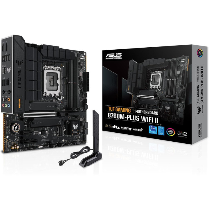 Дънна платка Asus TUF GAMING B760M-PLUS WIFI II, LGA1700 Micro-ATX, 4x DDR5, PCIe 5.0, WiFi 6 - 90MB1HE0-M0EAY0