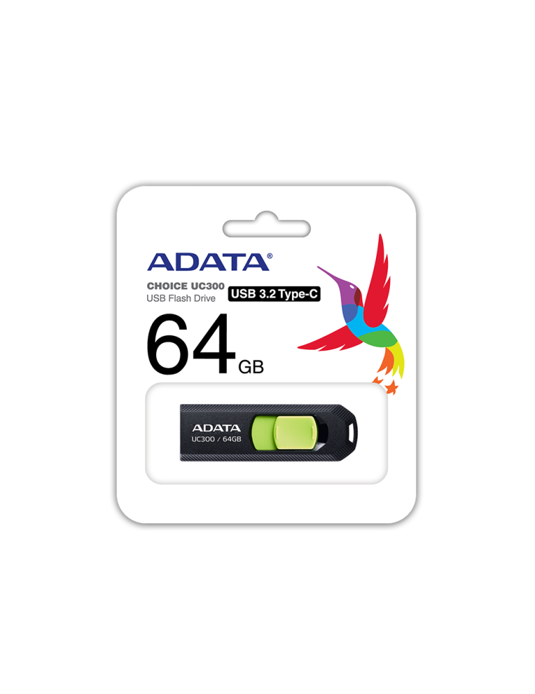 Флаш памет Adata 64GB UC300, TYPE-C, BK GN - ACHO-UC300-64G-RBK/GN