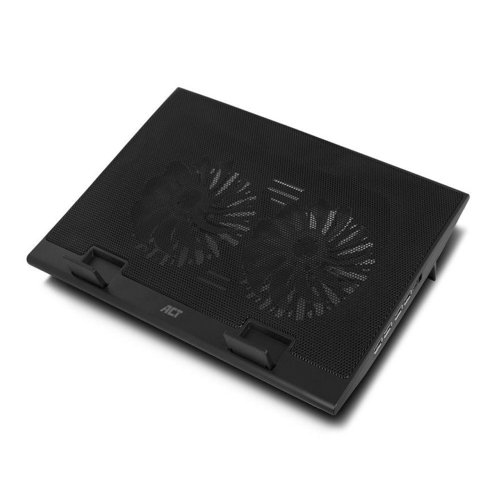 Охлаждаща поставка за лаптоп ACT, До 17", С два вентилатора, USB хъб, Черен - AC8105