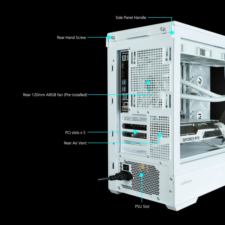 Кутия за компютър Zalman P30 White, mATX, aRGB, Tempered Glass - ZM-P30-WHITE