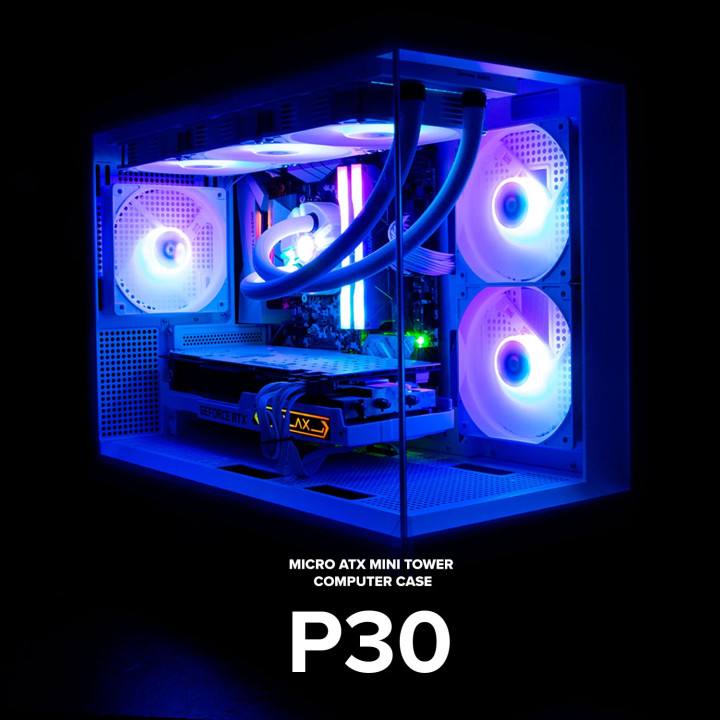 Кутия за компютър Zalman P30 White, mATX, aRGB, Tempered Glass - ZM-P30-WHITE