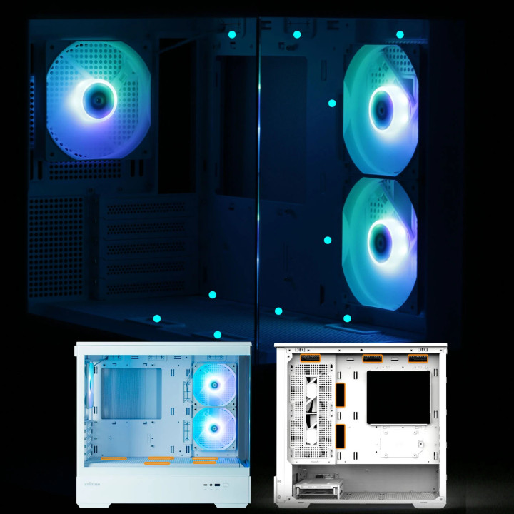 Кутия за компютър Zalman P30 White, mATX, aRGB, Tempered Glass - ZM-P30-WHITE