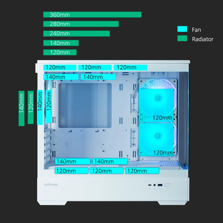 Кутия за компютър Zalman P30 White, mATX, aRGB, Tempered Glass - ZM-P30-WHITE