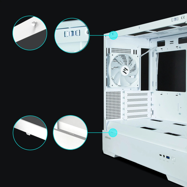 Кутия за компютър Zalman P30 White, mATX, aRGB, Tempered Glass - ZM-P30-WHITE