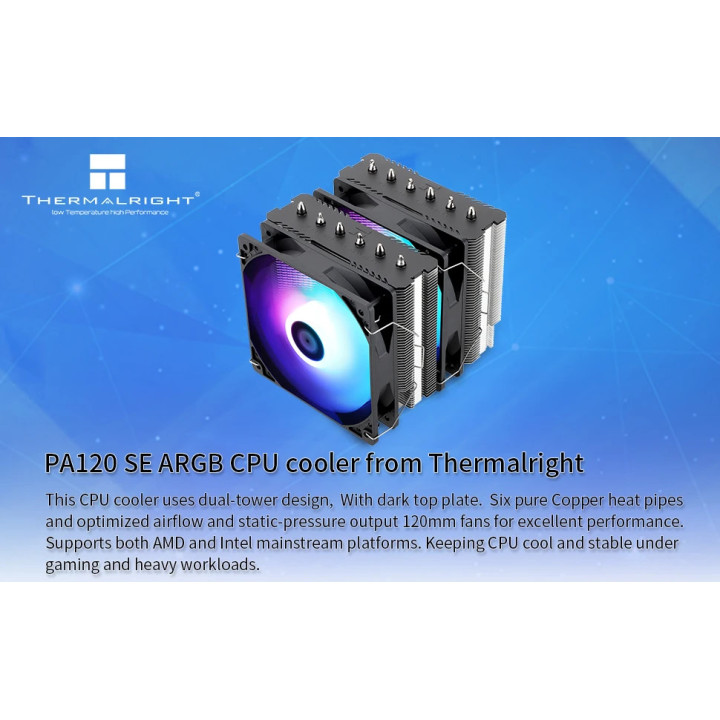 Охладител за процесор Thermalright Peerless Assassin 120 SE A-RGB, Dual-Tower, LGA1851/LGA1700/AM5 - PEERLESS-ASSASSIN-120-ARGB