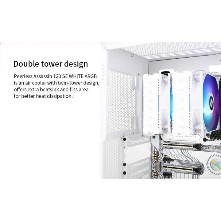 Охладител за процесор Thermalright Peerless Assassin 120 SE A-RGB White, Dual-Tower, LGA1851/LGA1700/AM5 - PEERLESS-ASSASSIN-120-SE-WH-ARGB