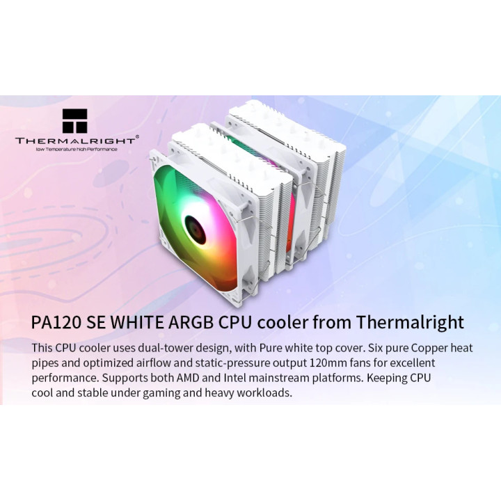 Охладител за процесор Thermalright Peerless Assassin 120 SE A-RGB White, Dual-Tower, LGA1851/LGA1700/AM5 - PEERLESS-ASSASSIN-120-SE-WH-ARGB