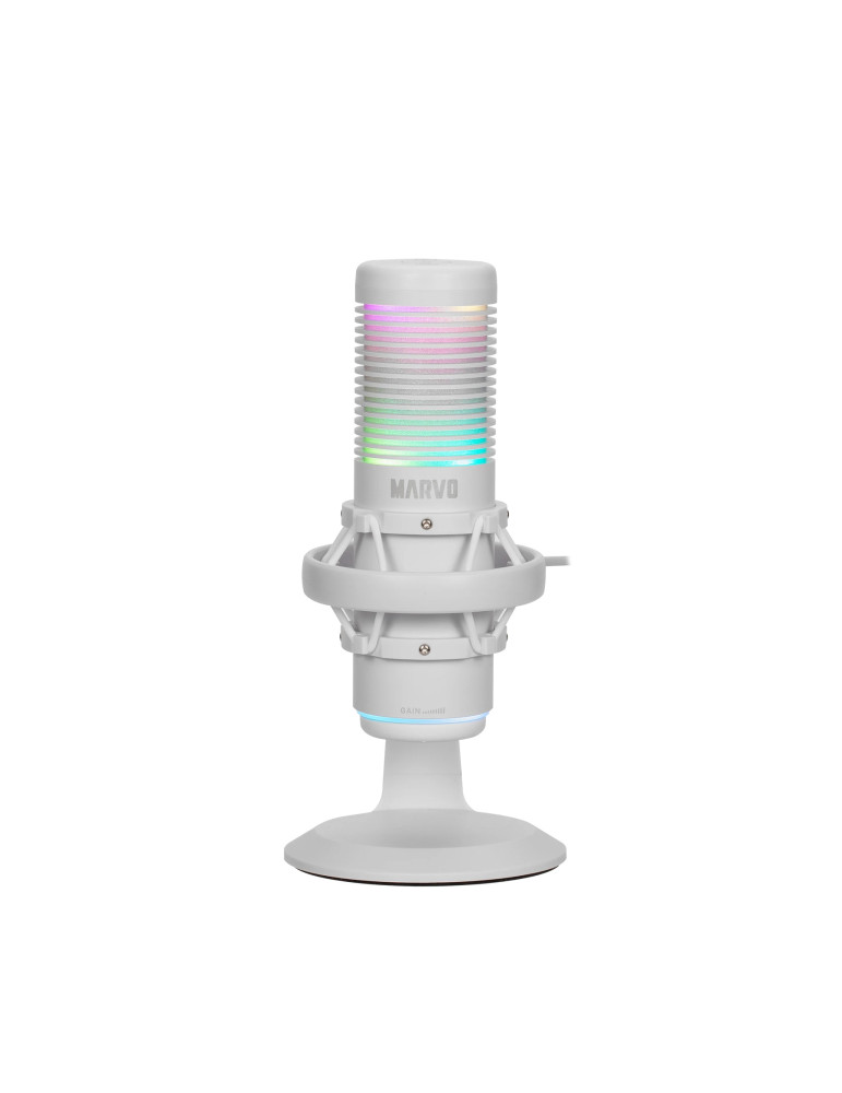 Геймърски микрофон Marvo Blast 60 White, MIC-07 WH, USB, RGB - MARVO-MIC-07-WH