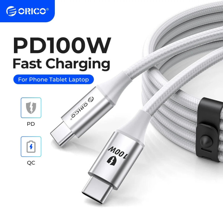 Кабел Orico USB C-to-C PD 100W Charging 1.0m White - CDX-100CC-WH