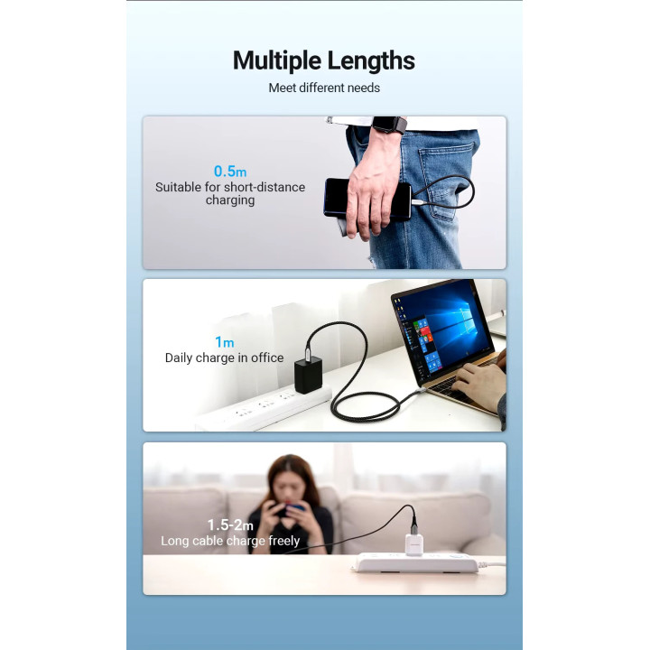 Кабел Vention USB 2.0 Type-C to Type-C - 2.0M Black 5A Fast Charge - TAEHH